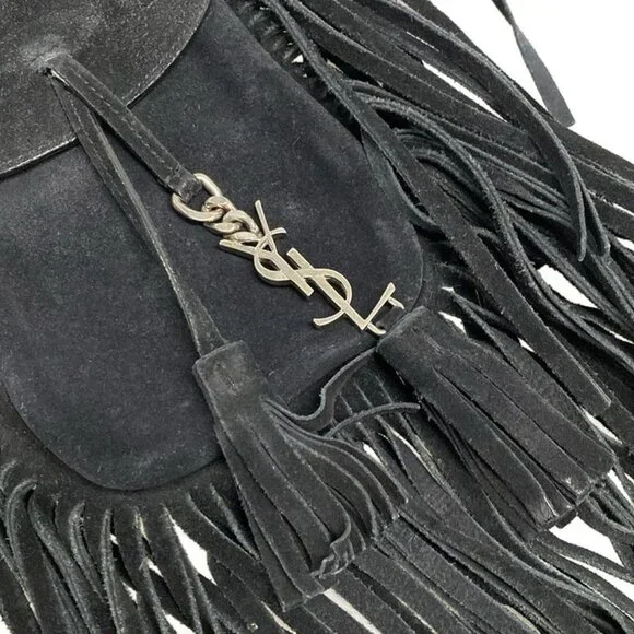 Saint Laurent Paris Shoulder Bag Anita Black Fringe - Picture 12 of 15
